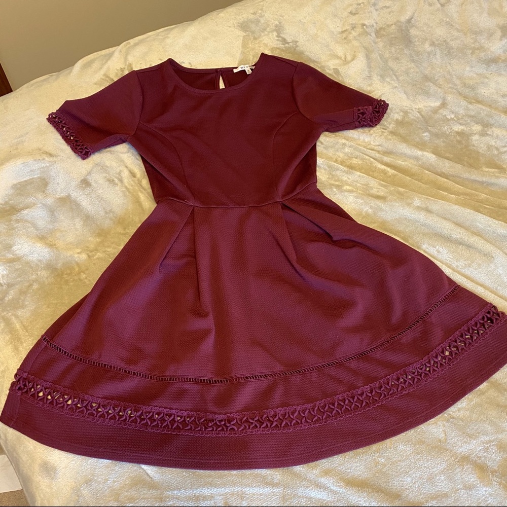 Miami brand maroon baby doll dress lattice detail
